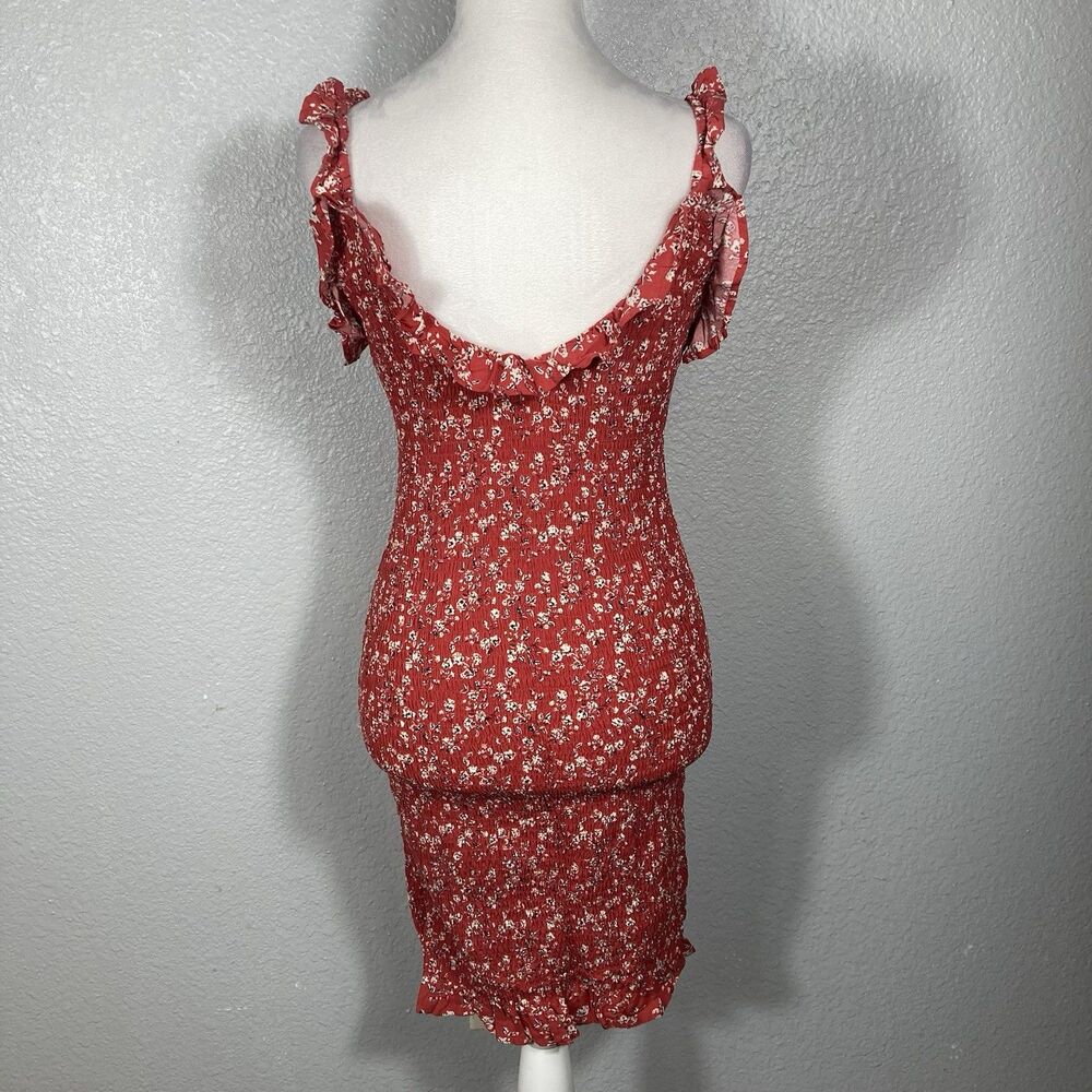 Y2K Smocked Mini Sun Dress XS Ruffle Strap Bodycon Red Cottage Boho Country - Picture 5 of 12